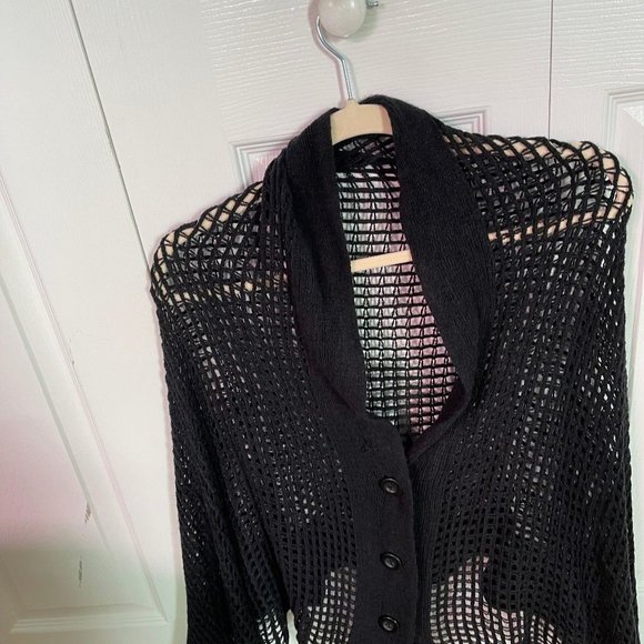 Open Weave Sweater Poncho Black - Picture 2 of 4